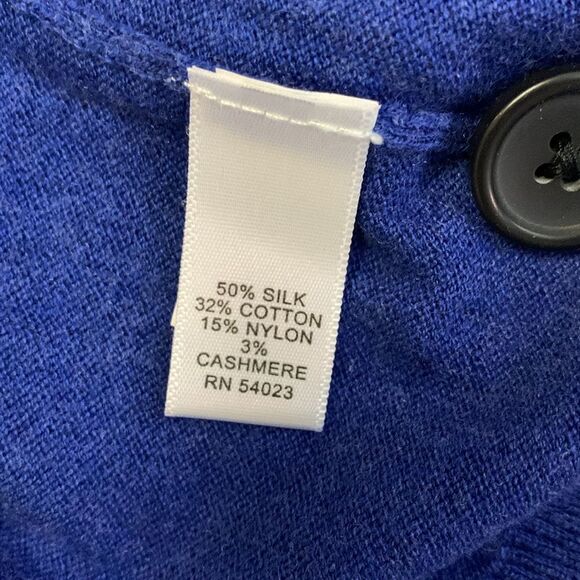 Banana Republic Bright Blue Silk Cotton Blend LS V-Neck Button Cardigan Size L - Picture 5 of 11